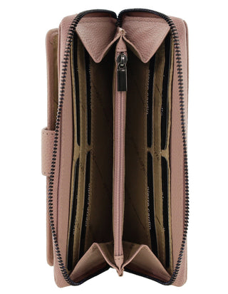 Leather Wallet Pink / Leather PC 3745 PINK Pierre Cardin Women's Leather Zip around wallet w/ Wristlet in Pink