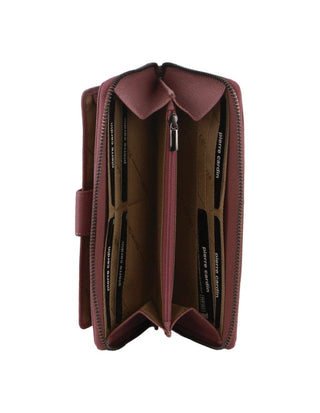 Leather Wallet Rose / Leather PC 3745 ROSE Pierre Cardin Women's Leather Zip around wallet w/ Wristlet in Rose