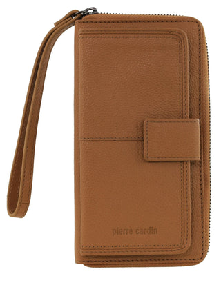 Leather Wallet Tan / Leather PC 3745 TAN Pierre Cardin Women's Leather Zip around wallet w/ Wristlet in Tan