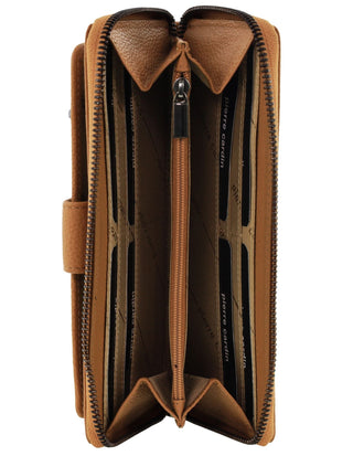 Leather Wallet Tan / Leather PC 3745 TAN Pierre Cardin Women's Leather Zip around wallet w/ Wristlet in Tan