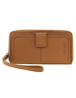 Leather Wallet Tan / Leather PC 3745 TAN Pierre Cardin Women's Leather Zip around wallet w/ Wristlet in Tan