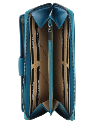 Zip-Around Wallet Turquoise / Leather PC 3745 TURQ Pierre Cardin Women's Leather Zip around wallet w/ Wristlet in Turquoise