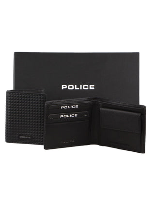 Leather Wallet Black / Leather POL 17 BLK Police Leather Men's Wallet Gift Set in Black