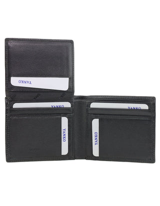BI-Fold Wallet Black / Leather 2932 BLK Yanko Mens Leather Classic Bi-Fold Flap Wallet in Black