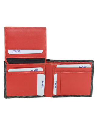 BI-Fold Wallet Black-Red / Leather 2932 BLK-RED Yanko Mens Leather Classic Bi-Fold Flap Wallet in Black-Red