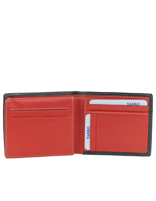 BI-Fold Wallet Black-Red / Leather 2932 BLK-RED Yanko Mens Leather Classic Bi-Fold Flap Wallet in Black-Red