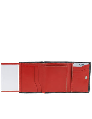 BI-Fold Wallet Black / Leather 14071 BLACK Yanko Mens Leather Tri-fold Tab Wallet in Black