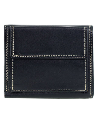 BI-Fold Wallet Black / Leather 14071 BLACK Yanko Mens Leather Tri-fold Tab Wallet in Black
