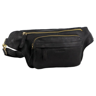 Pierre Cardin Leather Rustic Belt Bag in Black