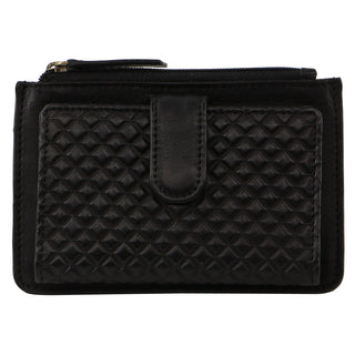 Pierre Cardin leather Diamond Pattern Emboss Zip Purse Wallet in Black