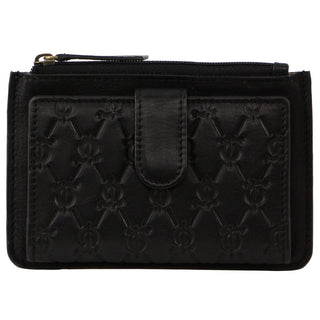 Pierre Cardin Leather Pattern Embossed  Pattern Zip Purse Wallet in Black