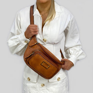 Sling Bag Cognac / Leather PC 3455 COGN Pierre Cardin Burnished Leather Sling Bag in Cognac