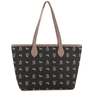 Handbag/Tote Bag Black / Canvas Print/Leather Trim PC 3846 BLACK/TAUPE Pierre Cardin Canvas Print/Leather Trim Tote Bag in Black