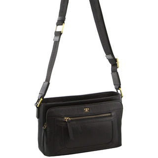 Crossbody Bag Black / Leather PC 3800 BLK Pierre Cardin Ladies Leather Webbing Strap Crossbody Bag in Black