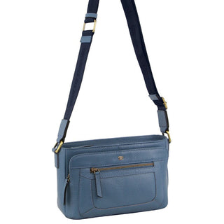 Crossbody Bag Blue / Leather PC 3800 BLUE Pierre Cardin Ladies Leather Webbing Strap Crossbody Bag in Blue