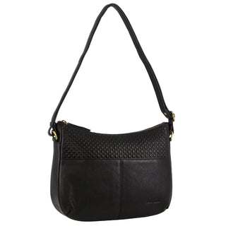 Crossbody Bag Black / Leather PC 3777 BLK Pierre Cardin Leather Diamond Pattern Embossed Cross Body Bag in Black