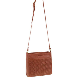 Crossbody Bag Tan / Leather PC 3778 TAN Pierre Cardin Leather Diamond Pattern Embossed Cross Body Bag in Tan