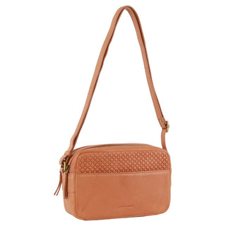 Crossbody Bag Apricot / Leather PC 3774 APT Pierre Cardin Leather Diamond Pattern Embossed Crossbody Bag in Apricot