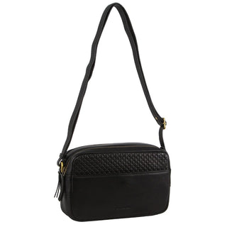 Crossbody Bag Black / Leather PC 3774 BLK Pierre Cardin Leather Diamond Pattern Embossed Crossbody Bag in Black