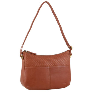 Crossbody Bag Tan / Leather PC 3777 TAN Pierre Cardin Leather Diamond Pattern Embossed Crossbody Bag in Tan