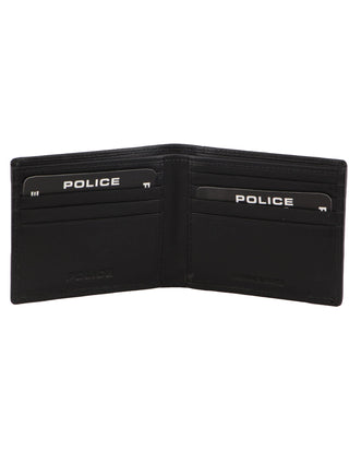 BI-Fold Wallet Black / Leather POL 02 BLK Police Leather Men's Slimline Bi-Fold Wallet in Black